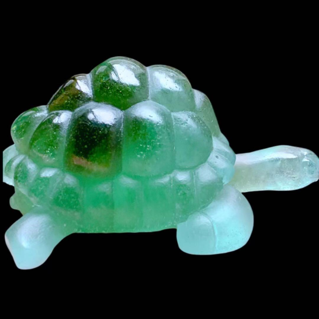 ドームフランス　置物　緑　亀　カメ　　クリスタル　水晶　ナンシー　daum