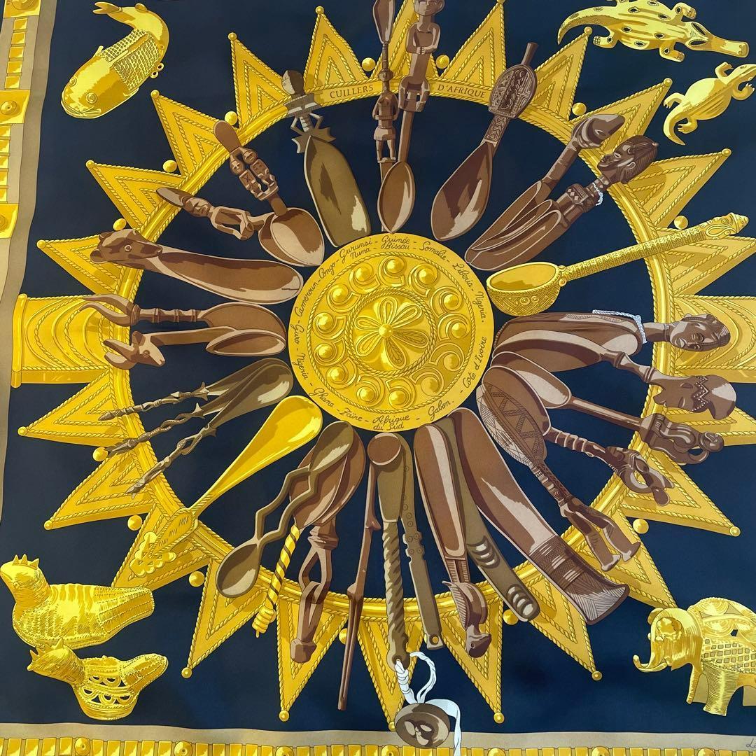 未使用級✨ エルメス カレ90 アフリカのスプーン スカーフ シルク 箱付き