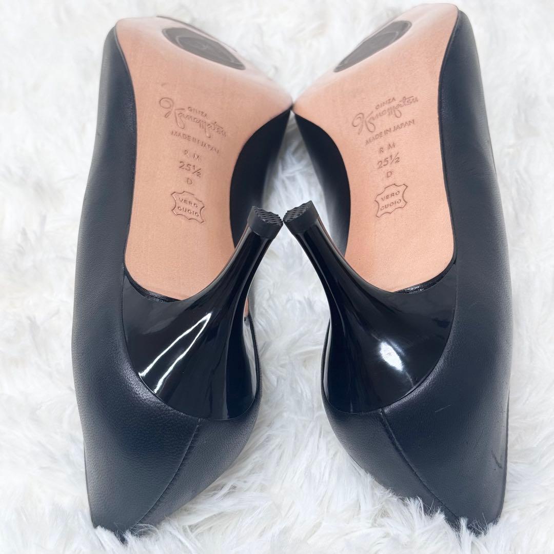 【新品】銀座かねまつ レザー パンプス ブラック 25.5 ポインテッドトゥ
