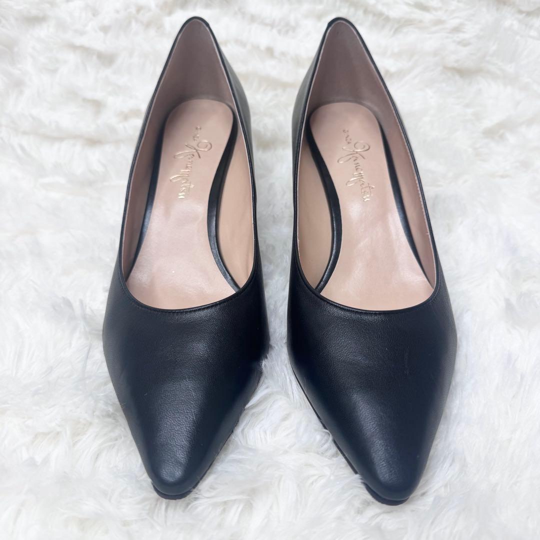 【新品】銀座かねまつ レザー パンプス ブラック 25.5 ポインテッドトゥ