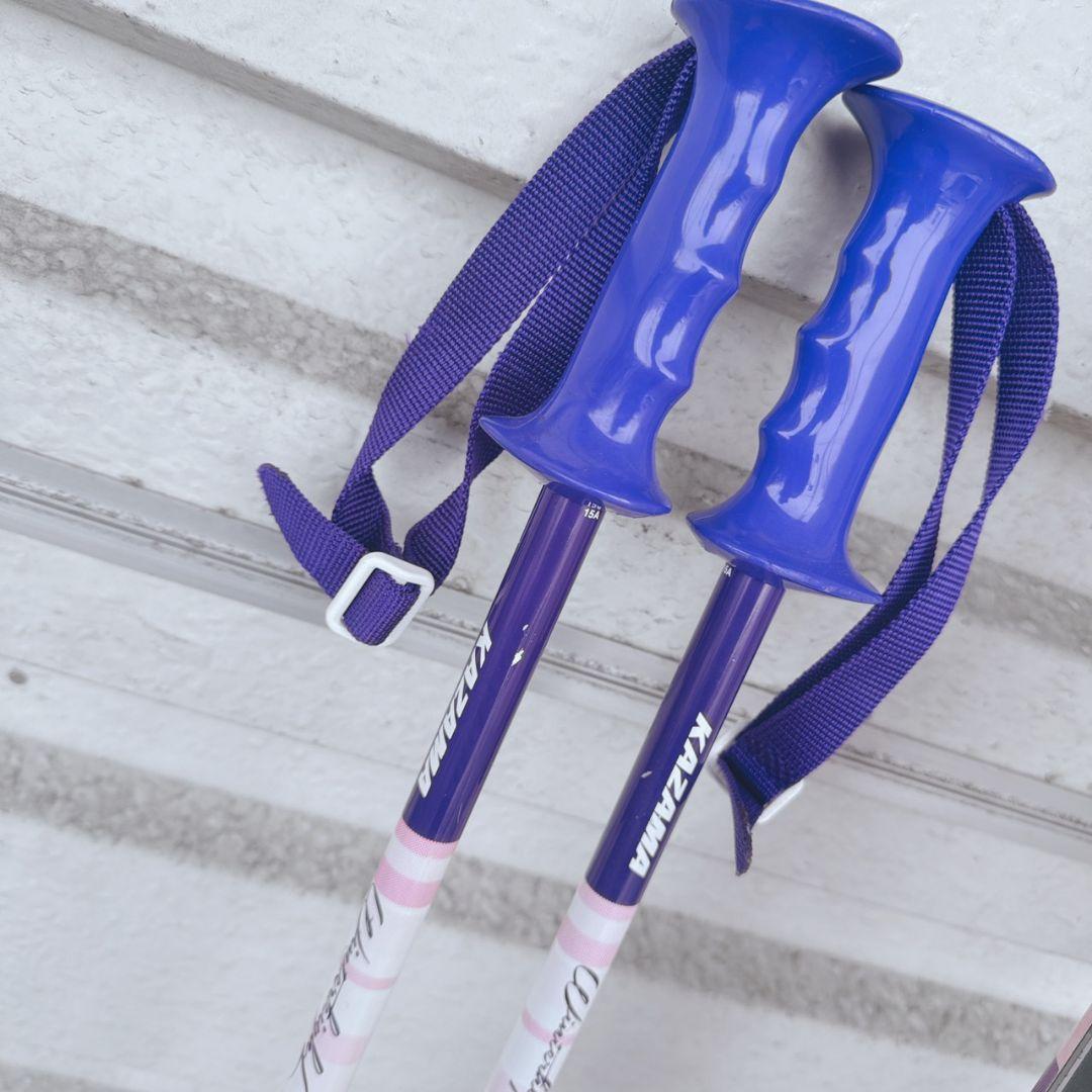 KAZAMA スキー板 ストック ピンク/ホワイト/パープル セット