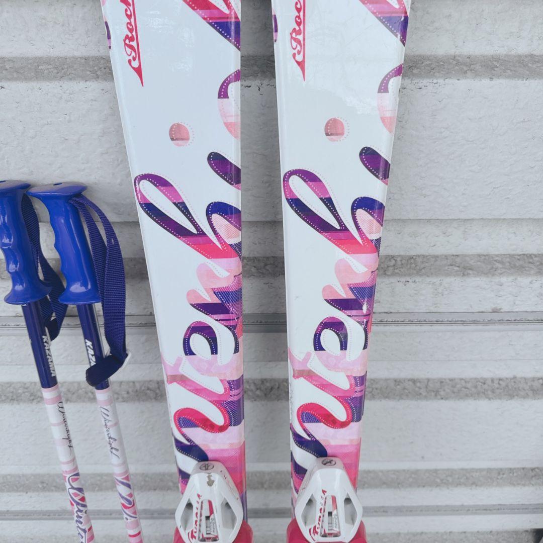 KAZAMA スキー板 ストック ピンク/ホワイト/パープル セット