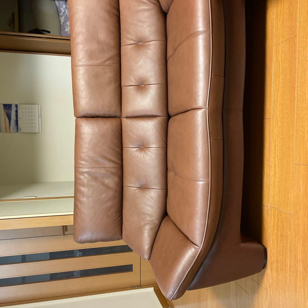 カリモクブラウン皮革2人掛けソファ