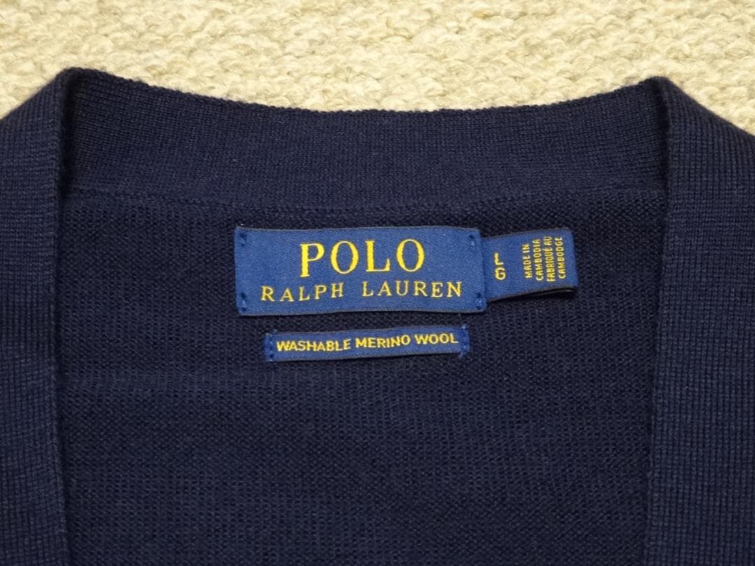 極美品　ポロラルフローレン　メリノウール　カーディガン　紺　L(日本のXL位)
