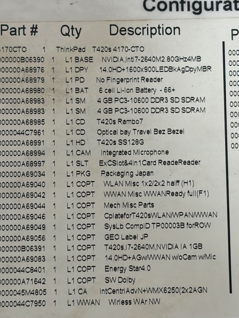 Lenovo ThinkPad T420S 【最上級Core i7】アダプター付