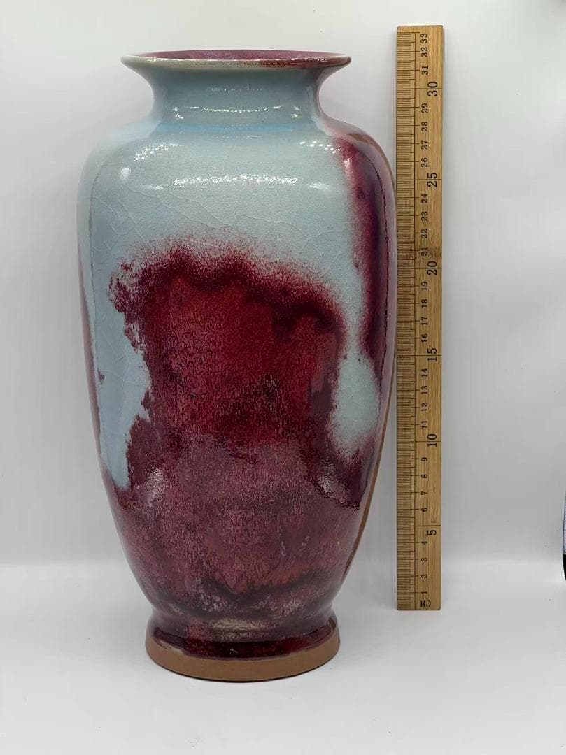 鈞窯　天青釉紫斑瓶　窯変釉　辰砂　花入　花瓶　茶道具 唐物(B-41)