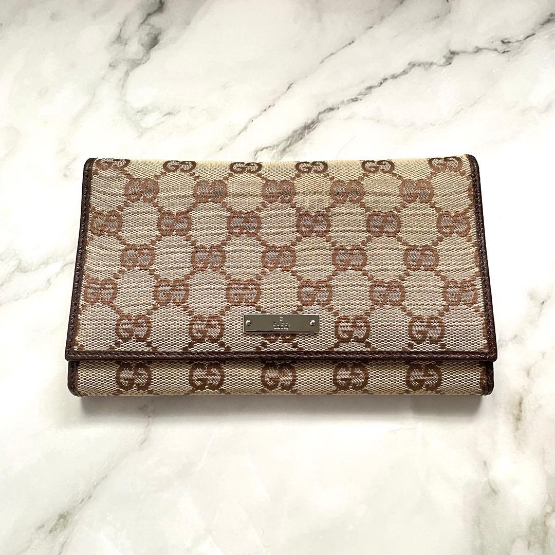 GUCCI グッチ 長財布 GGキャンバス ロゴプレート 折り財布 0123-①