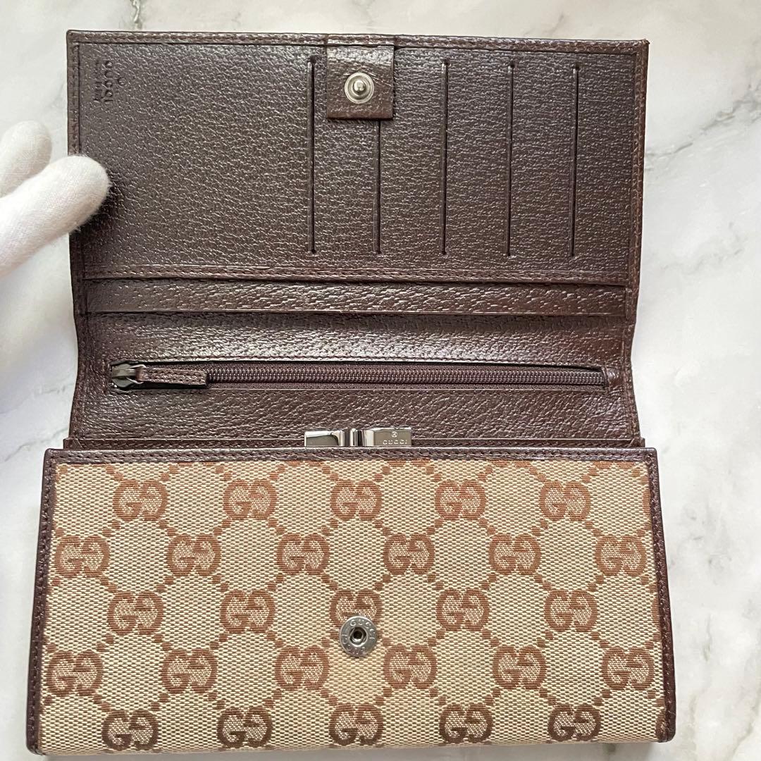 GUCCI グッチ 長財布 GGキャンバス ロゴプレート 折り財布 0123-①