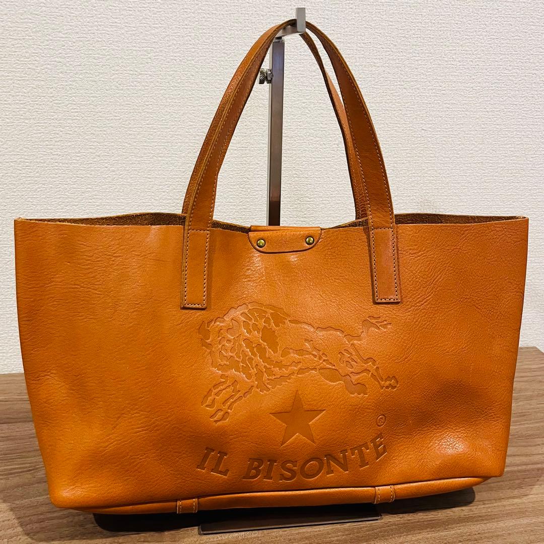 【極美品】イルビゾンテ トートバッグ レザー 型押しロゴ キャメル ハンドバッグ