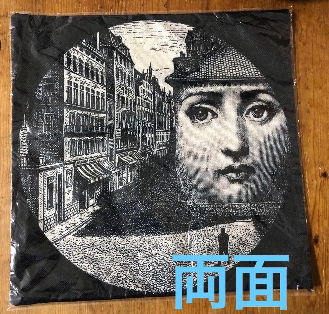 フォルナセッティー　 9番　建物と顔　　両面プリント　クッションカバー