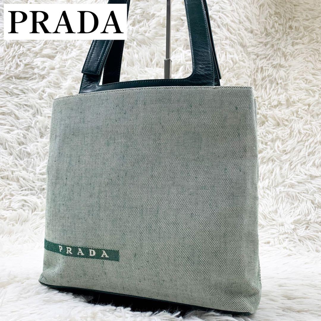 【✨極美品✨】プラダ トートバッグ キャンバス レザー グリーン