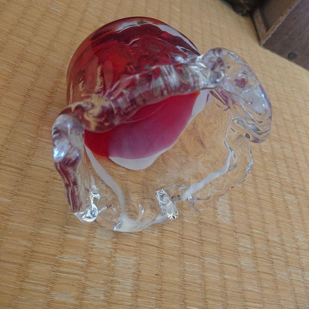 赤と透明のフリルエッジ灰皿ガラスアンティークレア