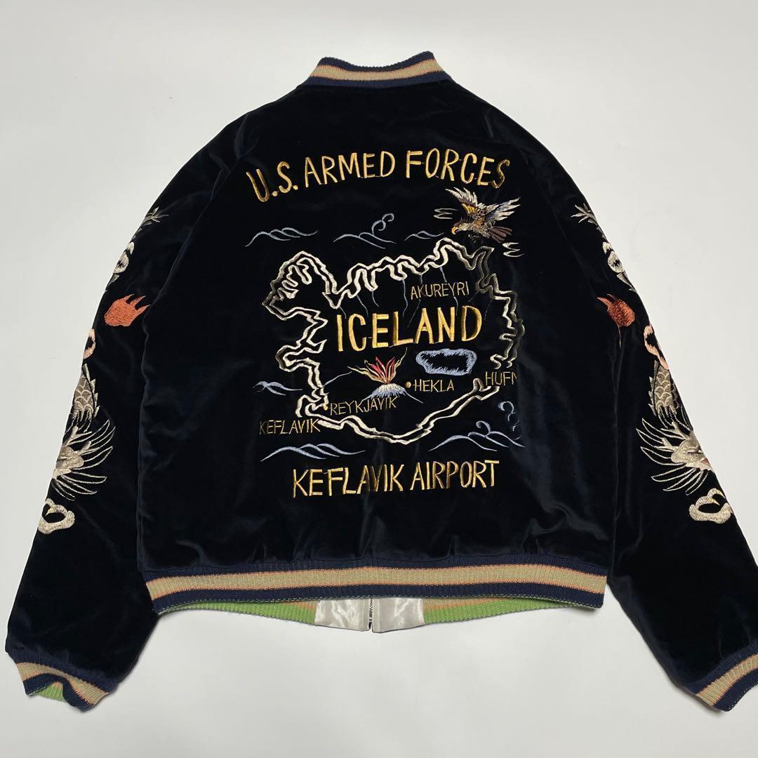 美品/XL！テーラー東洋　別珍　スカジャン　虎　鷹　サテン　ベロア　大きいサイズ