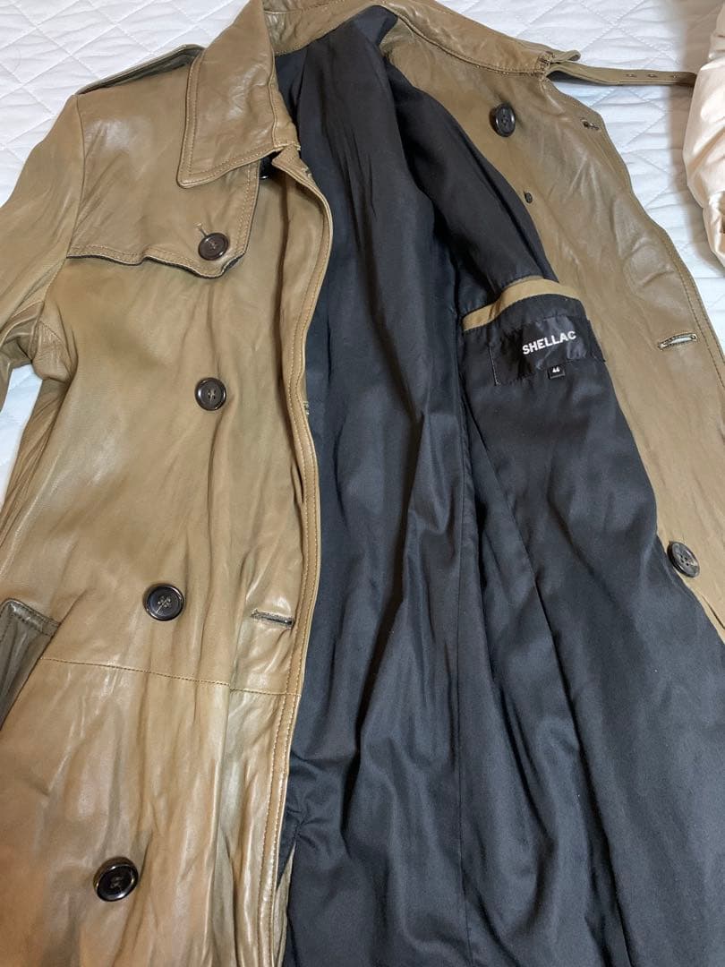 まあこSHELLAC】シープドラムダイ トレンチコート 本革 46サイズ