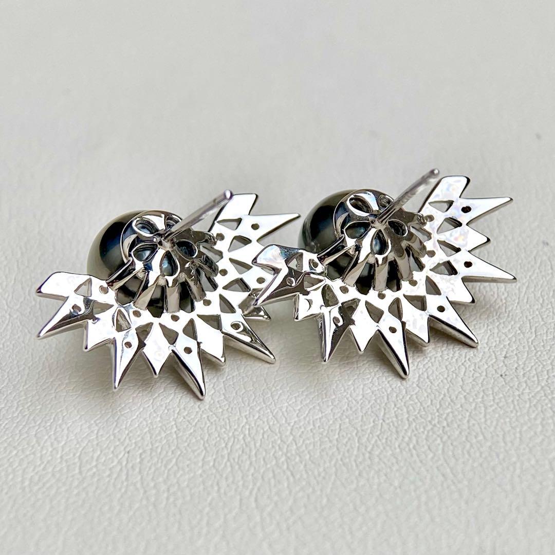 本真珠南洋黒蝶真珠グリーンブルー8.9㍉s925ピアスBL935