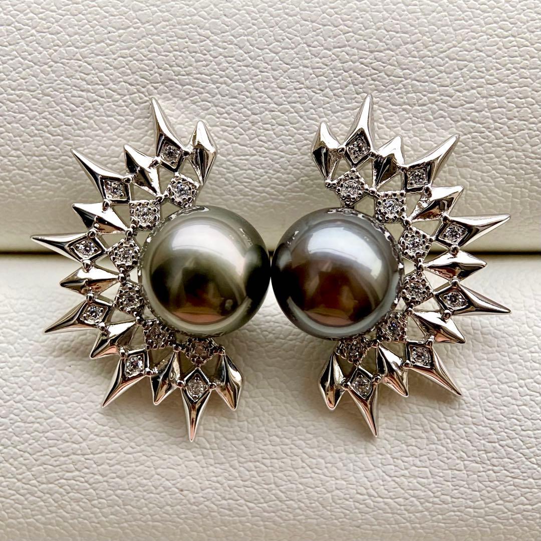 本真珠南洋黒蝶真珠グリーンブルー8.9㍉s925ピアスBL935