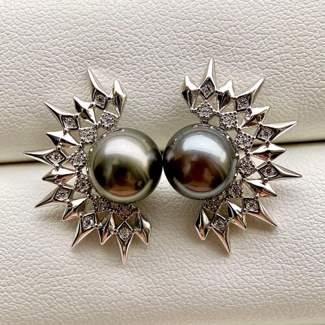 本真珠南洋黒蝶真珠グリーンブルー8.9㍉s925ピアスBL935