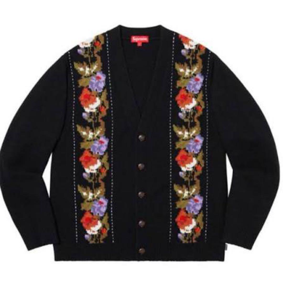 超美品 XL Supreme Floral Stripe Cardigan 黒