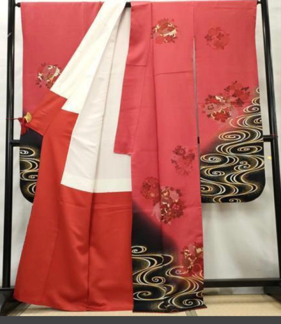 振袖フルセット6点サイズM〜Ｌ鳳凰花蝶丸文　暈し染め　金銀彩　金糸　正絹
