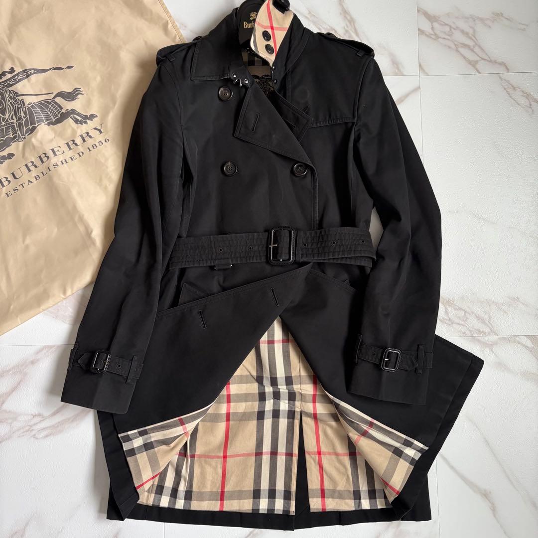 英国製◆バーバリー ケンジントン トレンチコート ベルト付 黒 M