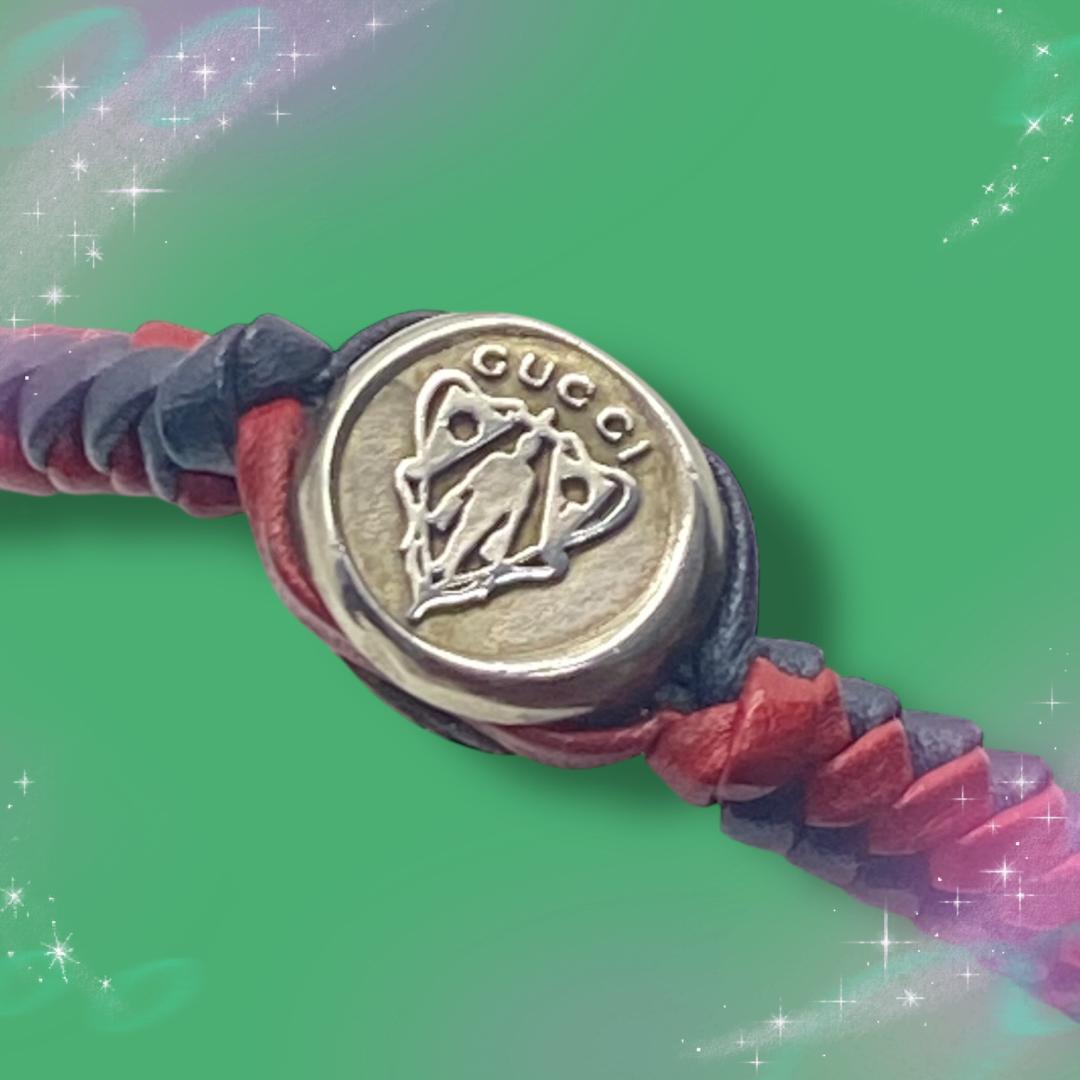 《美品》 グッチ ブレスレット クレスト 編み込みレザー Ag925