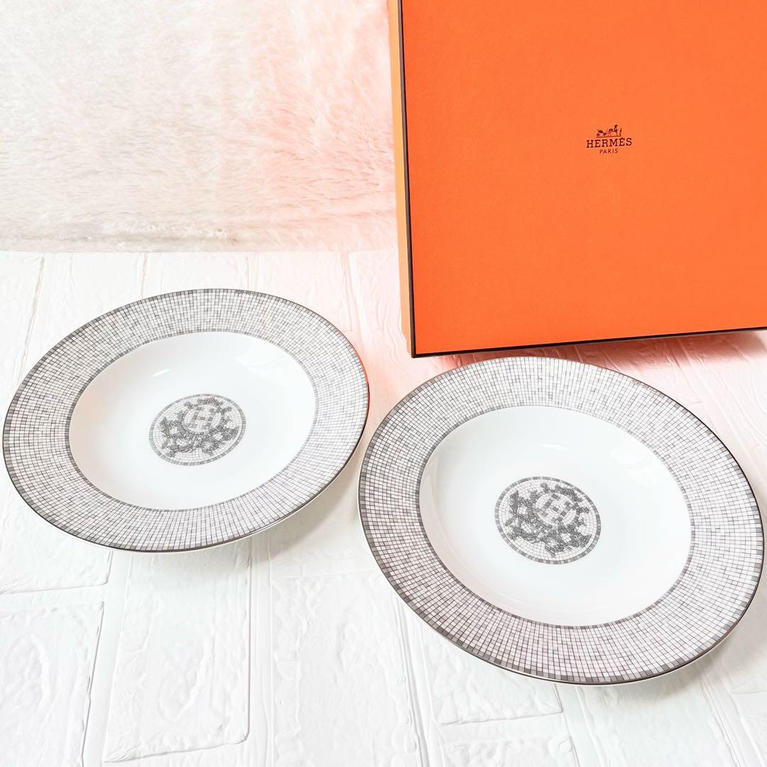 【極美品】エルメス　2枚セット　プラチナモザイク　スーププレート　食器　お皿