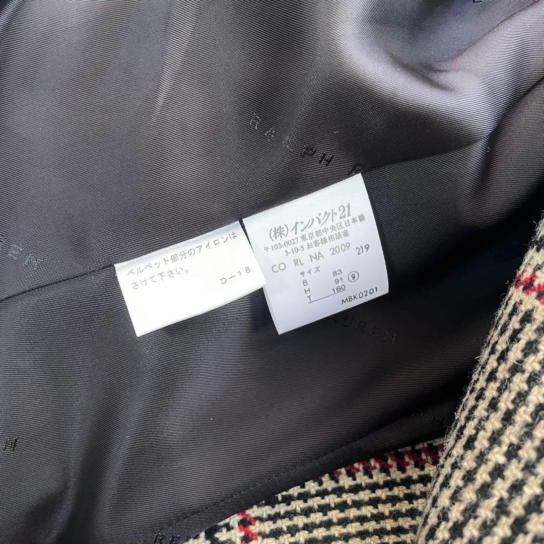 美品✨ラルフローレン 千鳥格子 チェック チェスターコート ベロア Aライン 9