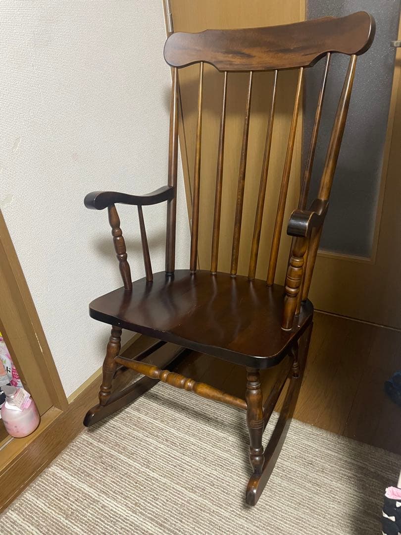 【引取限定】飛騨の家具　木製ロッキングチェア ダークブラウン　葛飾区