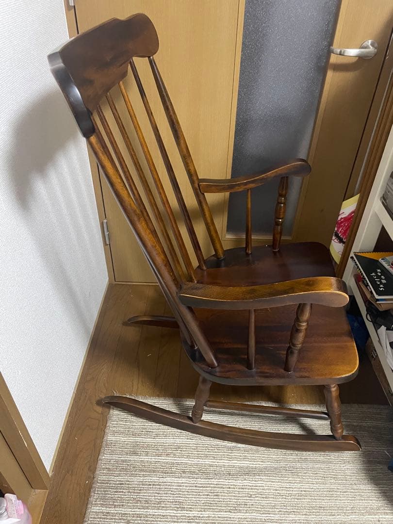 【引取限定】飛騨の家具　木製ロッキングチェア ダークブラウン　葛飾区