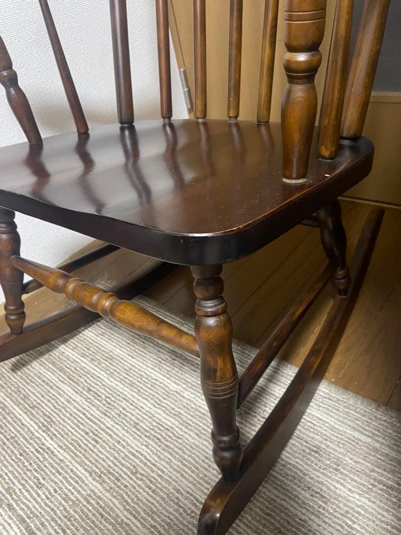 【引取限定】飛騨の家具　木製ロッキングチェア ダークブラウン　葛飾区