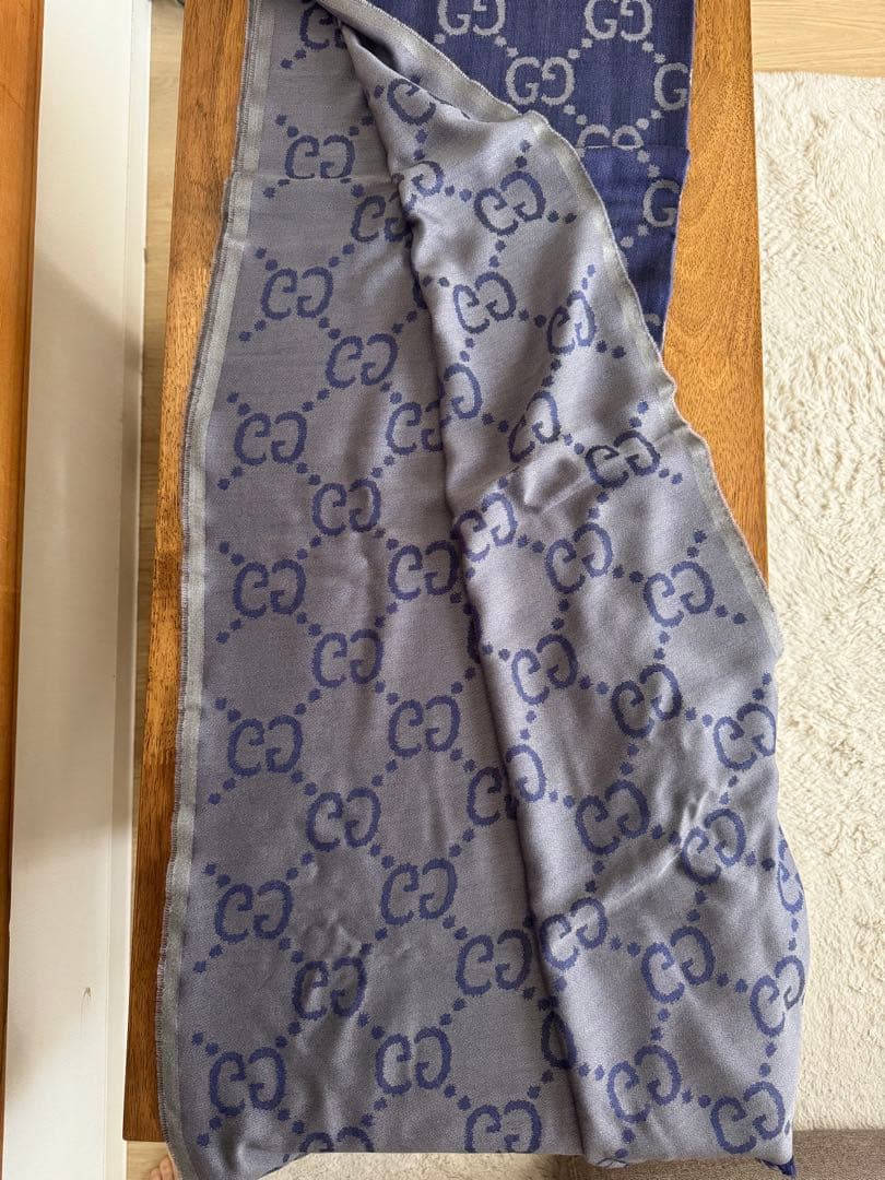 グッチ　GUCCI GGロゴ マフラー ネイビー ウールシルク