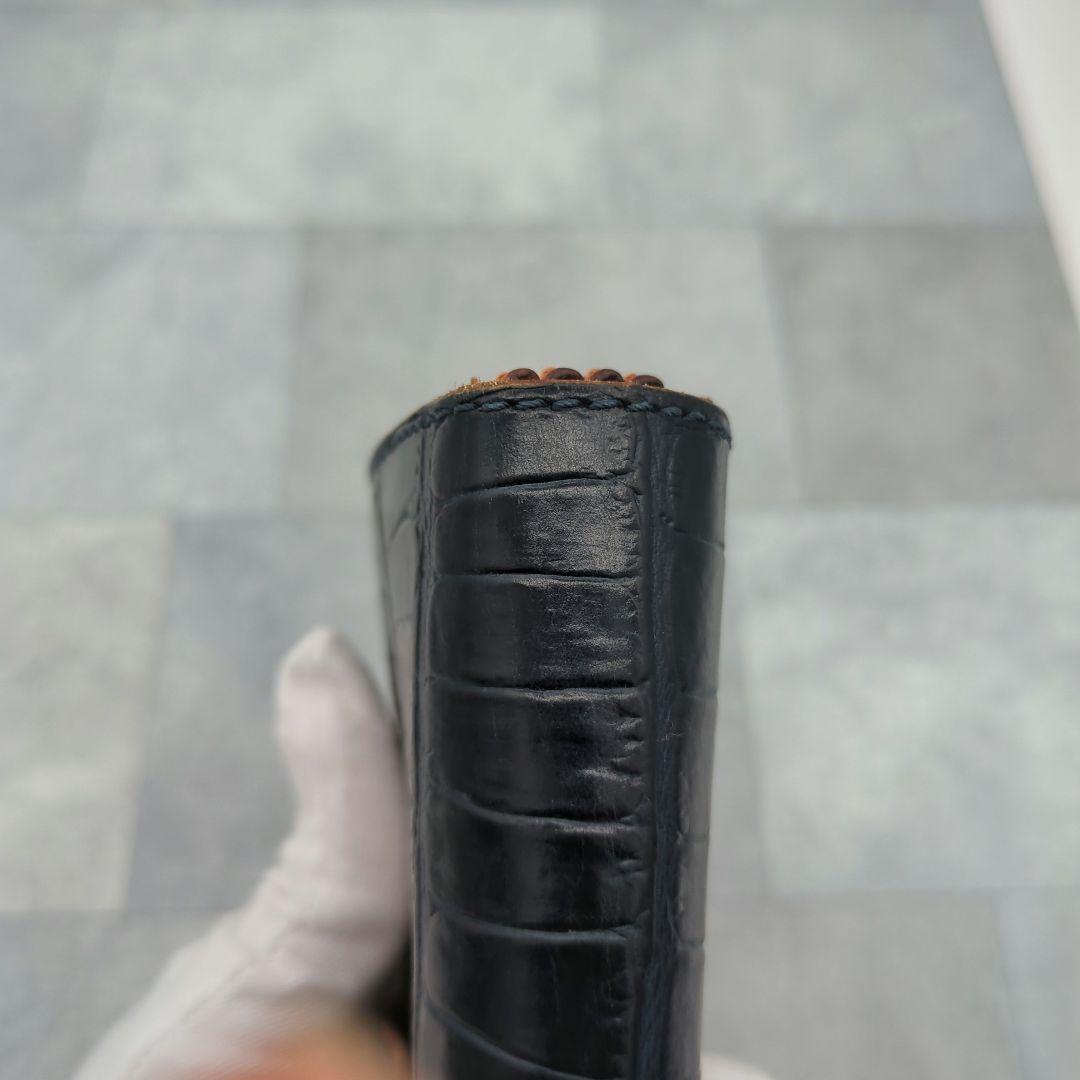 極美品✨フェリージ 長財布 コロコロ クロコ型押し レザー紺　定価86900円✨