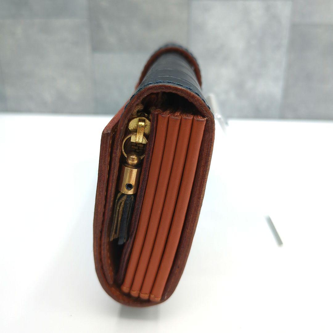 極美品✨フェリージ 長財布 コロコロ クロコ型押し レザー紺　定価86900円✨