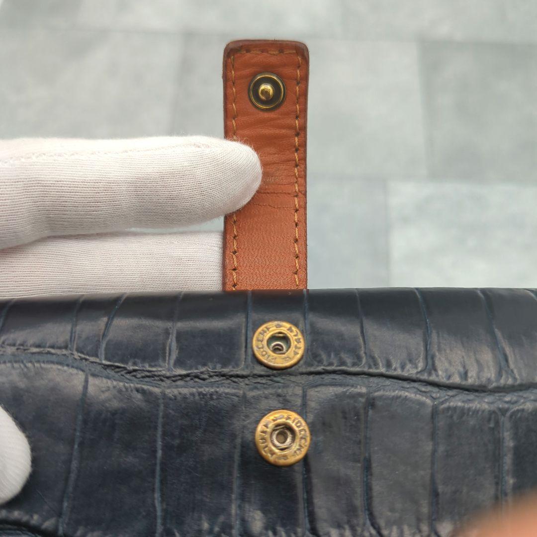 極美品✨フェリージ 長財布 コロコロ クロコ型押し レザー紺　定価86900円✨