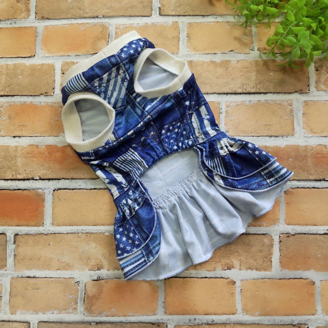 犬服 No.195 デニム風メッシュ夏のワンピース ハンドメイド