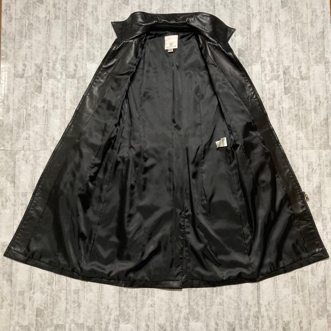 レザージャケット　ロング丈　ブラック　本革　ベルト　Mサイズ　ラムレザー