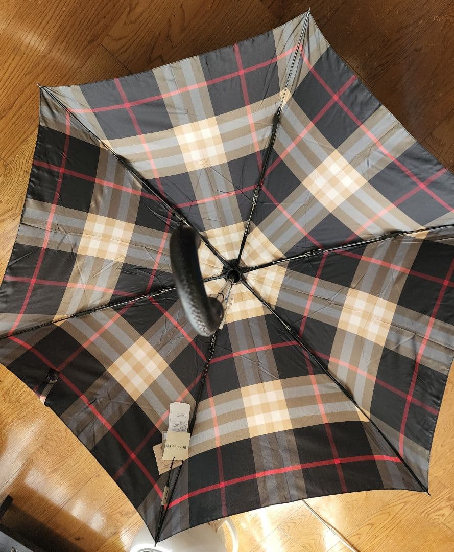 【タグ付き新品】BURBERRY 折り畳み式ジャンプ傘 レザーハンドル
