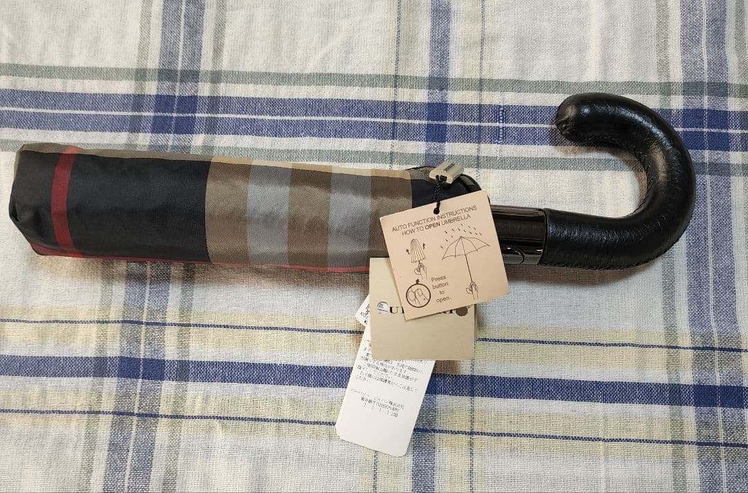 【タグ付き新品】BURBERRY 折り畳み式ジャンプ傘 レザーハンドル