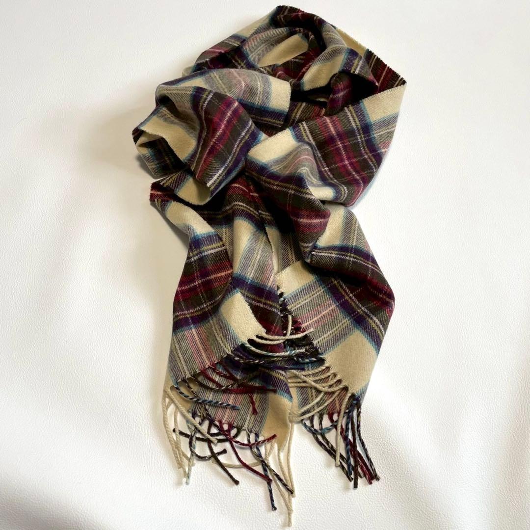 ペ*ト様 極美品【ジョンストン】マフラー ストール チェック ベージュ カシミヤ