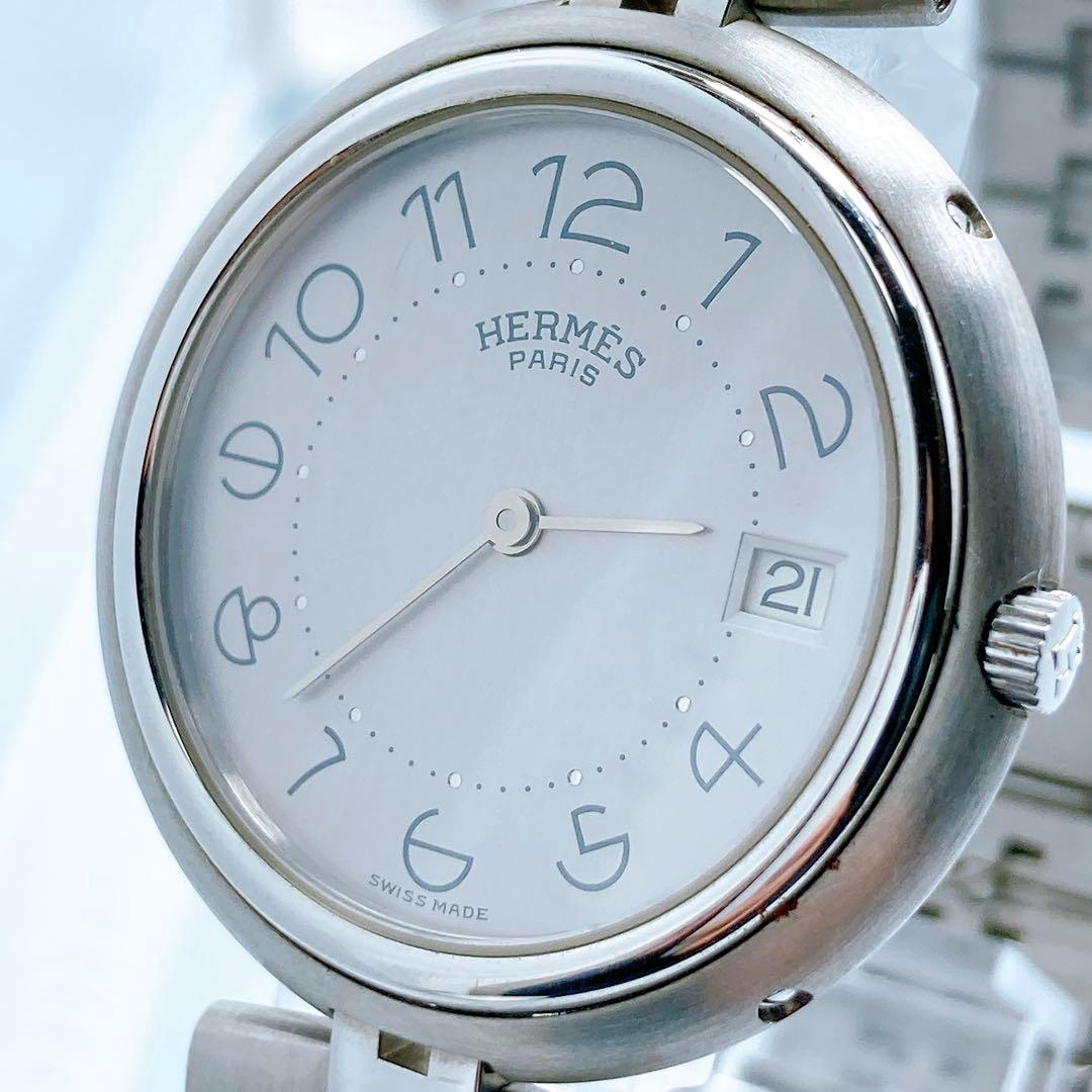 576 エルメス　プロフィール　ラウンド　デイト　シルバー　腕時計