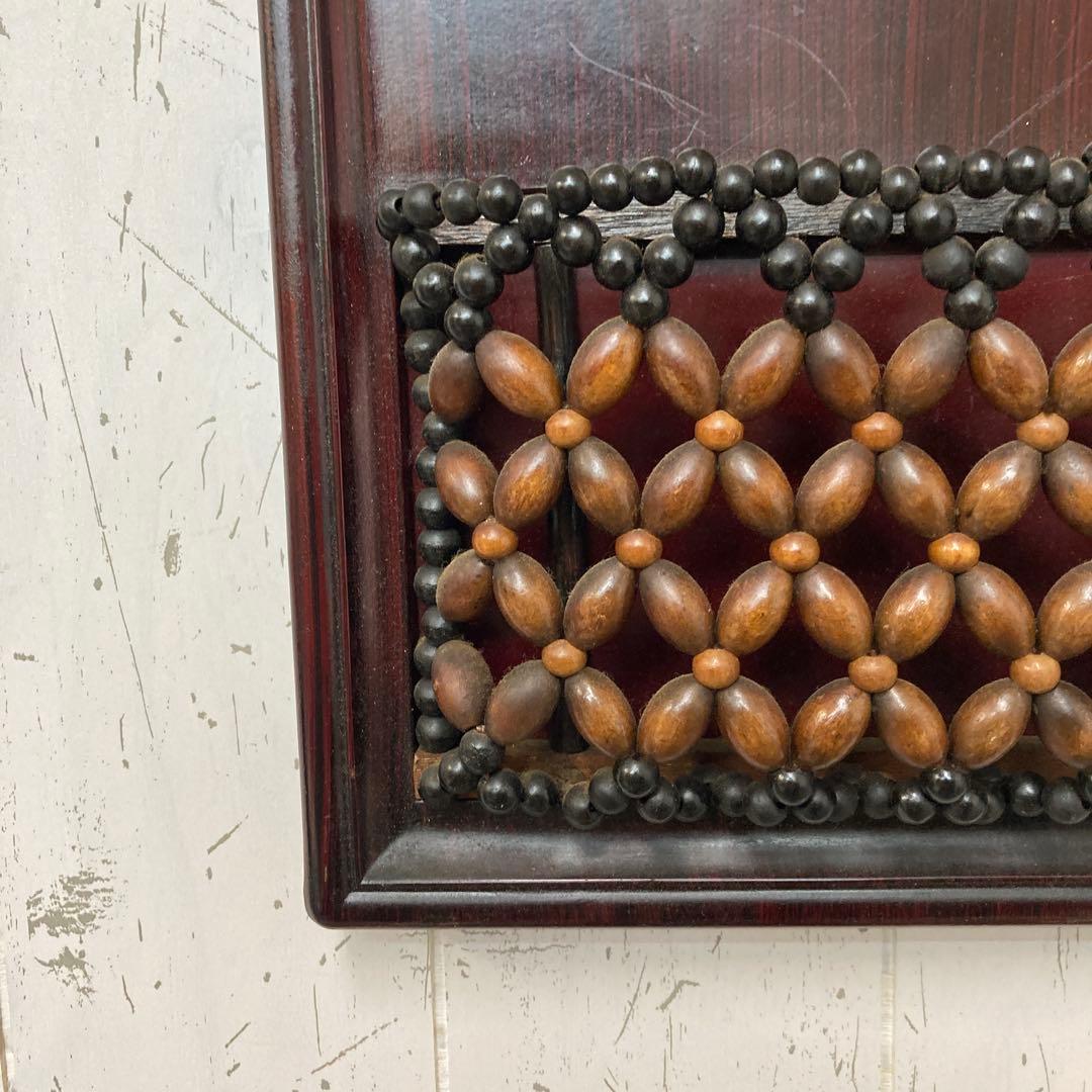 B-2 昭和レトロ 珠暖簾 木製 レターラック 壁掛け 小物入れ 古道具春夏秋冬