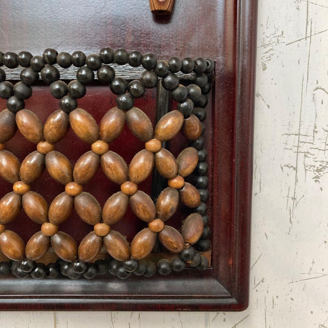 B-2 昭和レトロ 珠暖簾 木製 レターラック 壁掛け 小物入れ 古道具春夏秋冬