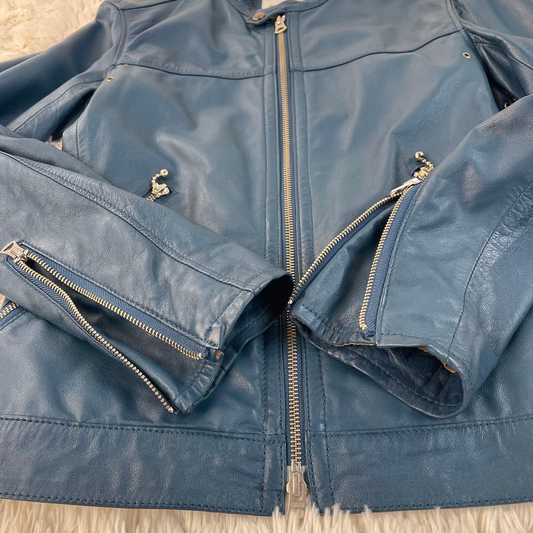 希少カラー ユナイテッドアローズ 山羊革 シングルライダース 青