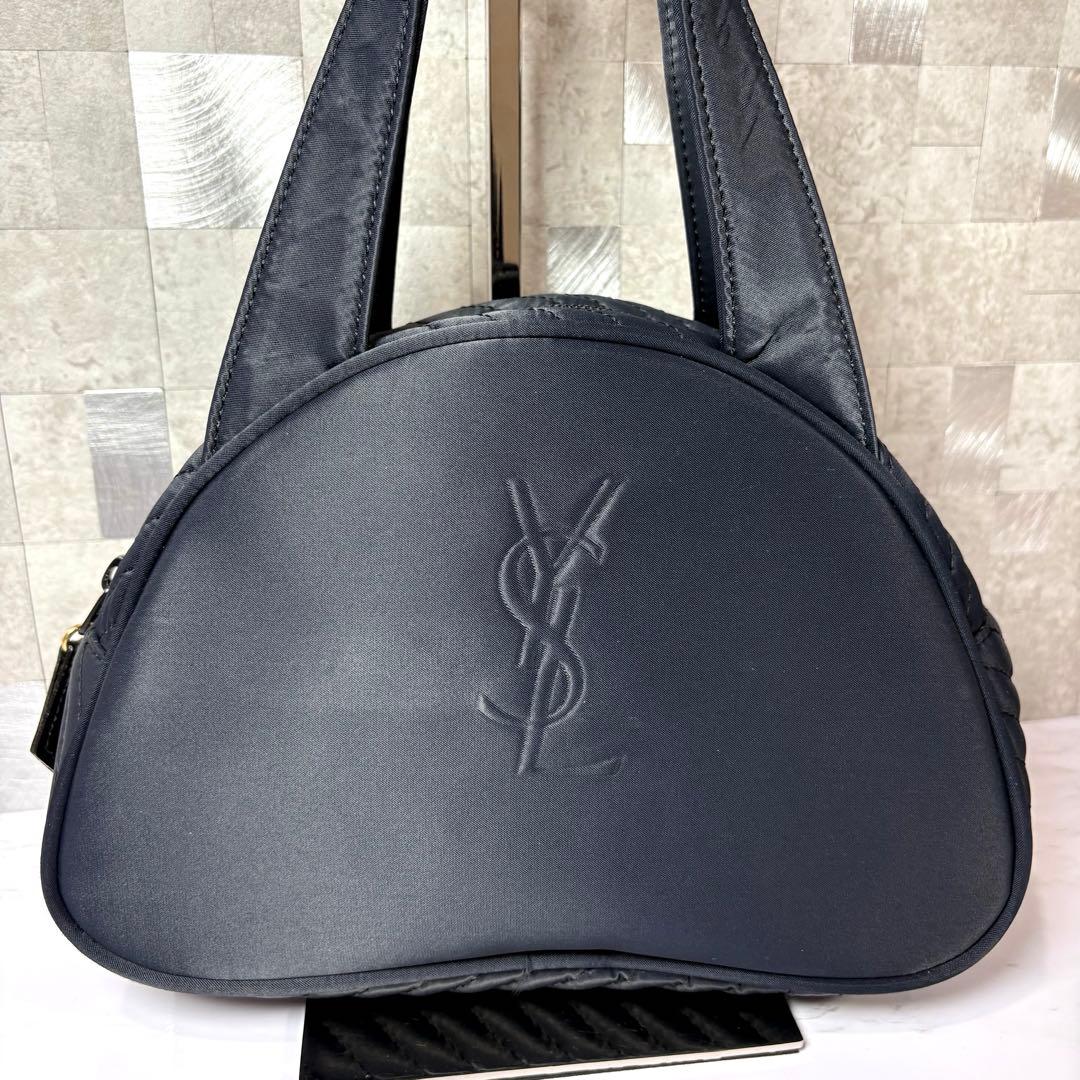 イヴサンローラン　キルティング　ナイロン　トートバッグ　ハンドバッグ　ネイビー