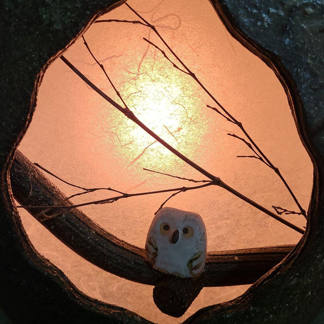 信楽焼 屋内灯 ふくろう灯り 高さ４０cm