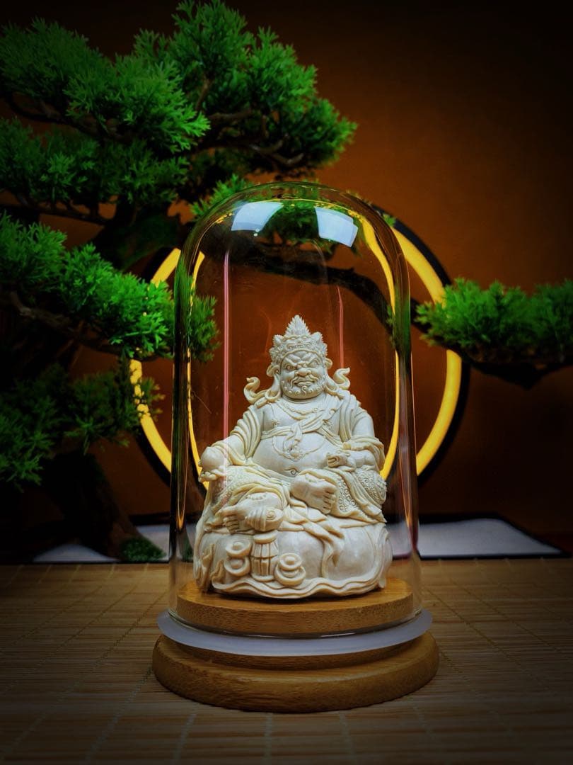 天然マンモス牙美しい手作り彫刻　1黄財神　置物