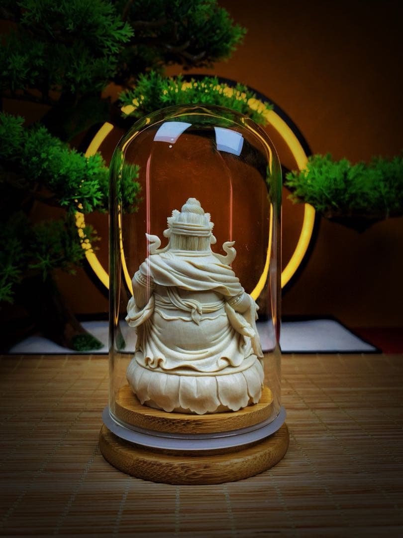 天然マンモス牙美しい手作り彫刻　1黄財神　置物