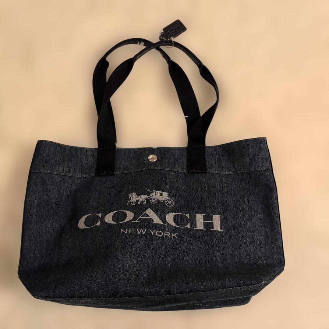 【桃太郎】COACH コーチ トートバッグ デカロゴ デニム インディゴ