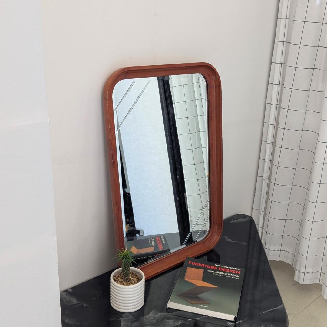ヴィンテージ ウッドフレーム ミラー 木製 置き鏡 立て掛け鏡 無垢 チーク材