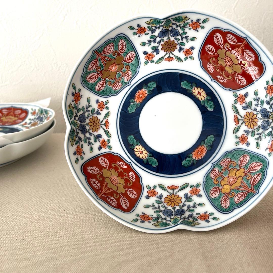 ○M648 ○有田焼 永祥窯 古伊万里　牡丹金彩 輪花皿【5枚】未使用　華やか